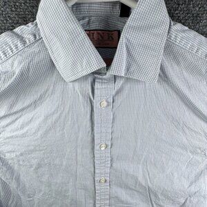 Thomas Pink Long Sleeve Button Up Shirt Men Cotton Classic Blue Check 15 35.5